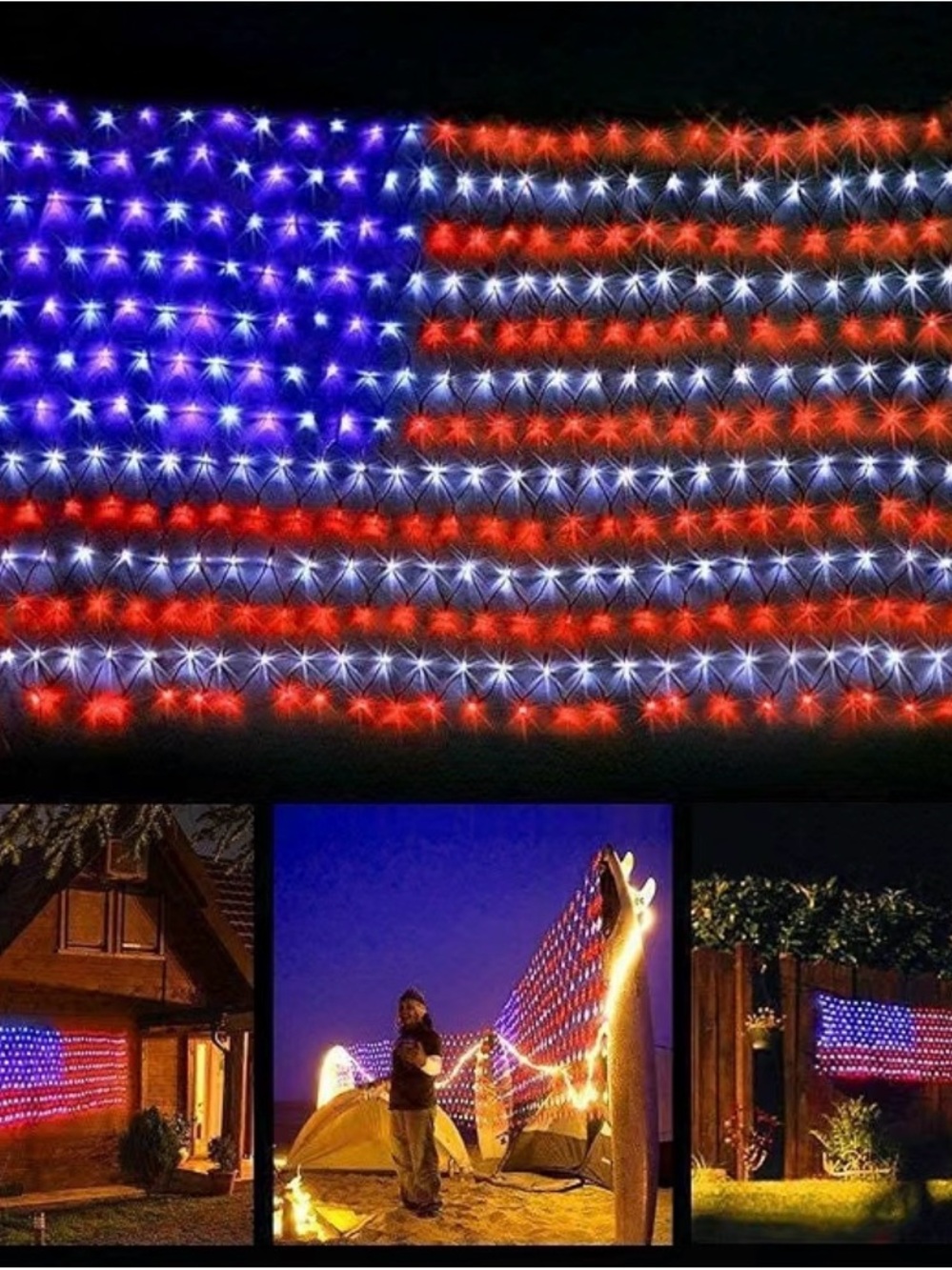 American Flag LED Lights, 420 LEDs Net Light Up Flag Outdoor Waterproof